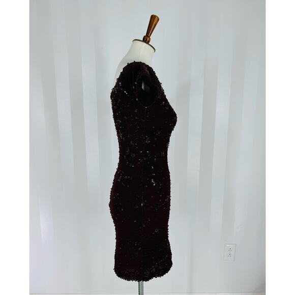 NWT DRESS THE POPULATION Women’s Burgundy Bodycon Sequin Dress Sz S - Picture 2 of 10